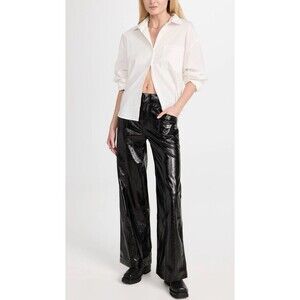 Free People Star Crossed Lovers Straight Vegan Faux Leather Pants- Black - 2